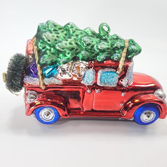 Glass Blown Santa in Red Truck Christmas Ornament - Picture 3 of 7
